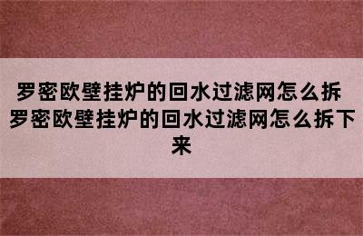 罗密欧壁挂炉的回水过滤网怎么拆 罗密欧壁挂炉的回水过滤网怎么拆下来